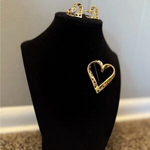 Vintage heart shape cutout earrings and brooch set
